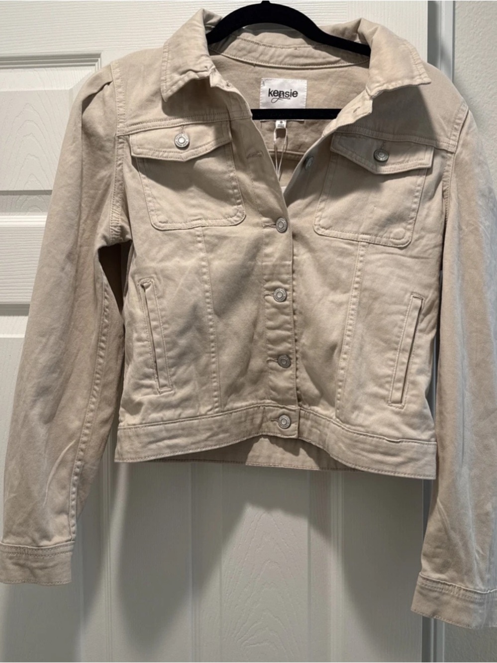 kensie Light Beige Cotton Jean Jacket